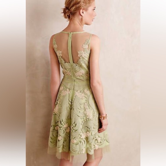 Anthropologie Pankaj Nidhi Dress Embroidery Floral Formal Wedding, green - Picture 3 of 14